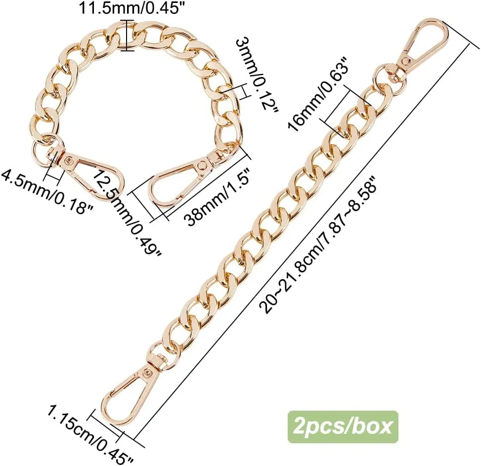 PH PandaHall Purse Extender, 2 Pack 7.8 Inch Golden Aluminum Bag Flat Chain Strap with Alloy Swivel Clasps Handbag Chain Straps Metal Bag Strap Replacement Purse Clutches Handles
