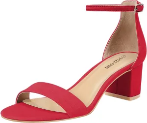 PIZZ ANNU Women's Low Block Chunky Heels Sandals Comfortable Open Toe Ankle Strap Party Dress Pump Shoes Strappy Buckle Heeled Sandal with 2 Inches Tall Thick Heel Design
