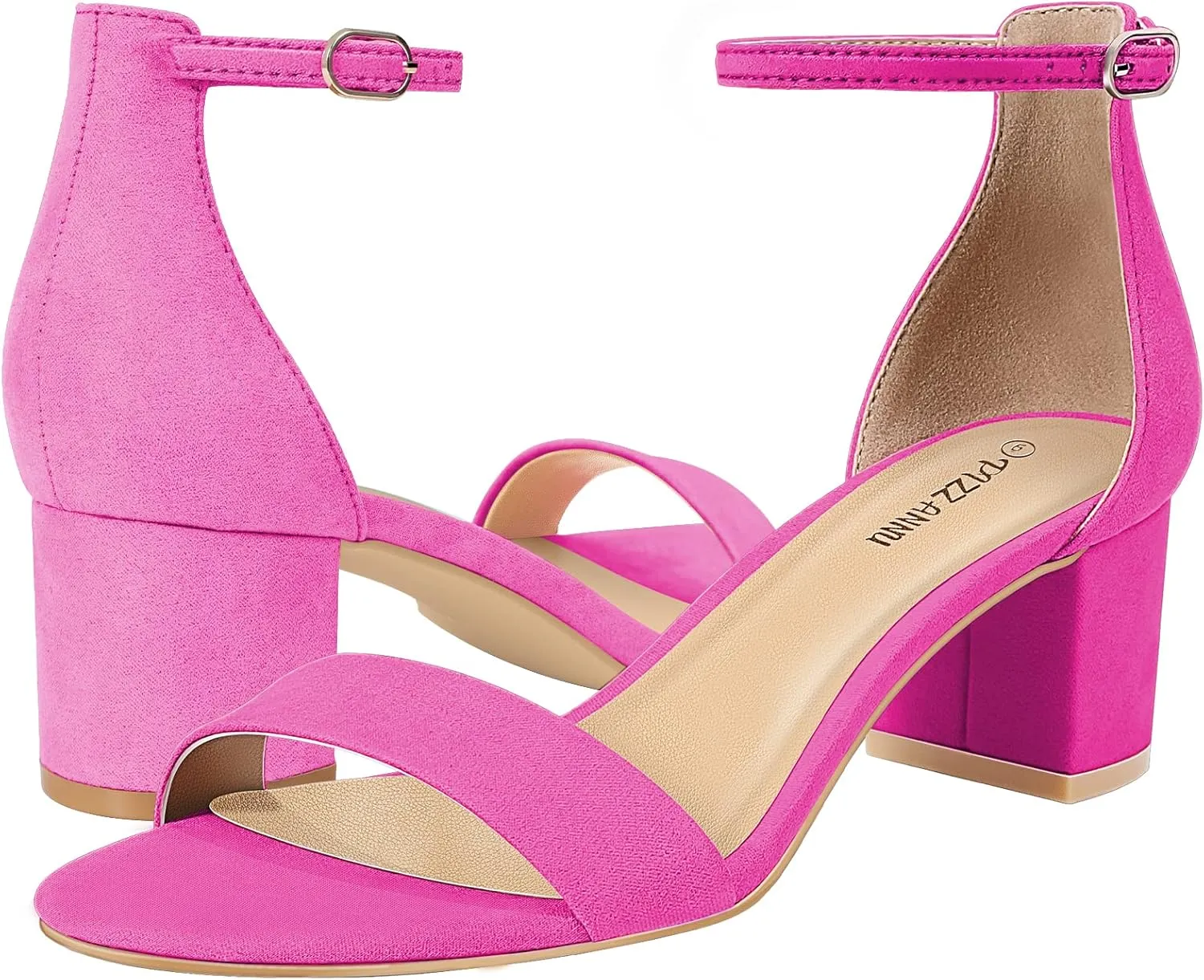 PIZZ ANNU Women's Low Block Chunky Heels Sandals Comfortable Open Toe Ankle Strap Party Dress Pump Shoes Strappy Buckle Heeled Sandal with 2 Inches Tall Thick Heel Design