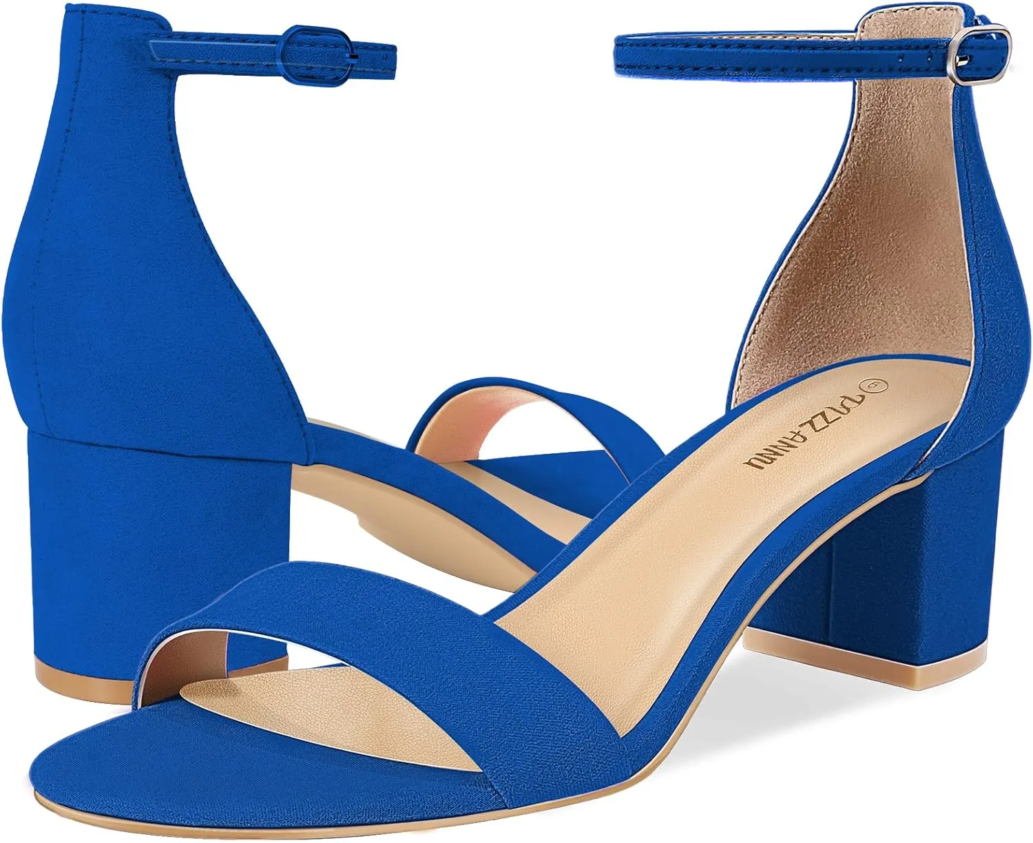 PIZZ ANNU Women's Low Block Chunky Heels Sandals Comfortable Open Toe Ankle Strap Party Dress Pump Shoes Strappy Buckle Heeled Sandal with 2 Inches Tall Thick Heel Design