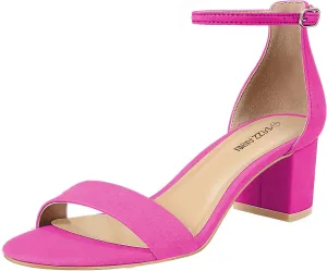 PIZZ ANNU Women's Low Block Chunky Heels Sandals Comfortable Open Toe Ankle Strap Party Dress Pump Shoes Strappy Buckle Heeled Sandal with 2 Inches Tall Thick Heel Design