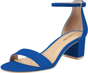 PIZZ ANNU Women's Low Block Chunky Heels Sandals Comfortable Open Toe Ankle Strap Party Dress Pump Shoes Strappy Buckle Heeled Sandal with 2 Inches Tall Thick Heel Design