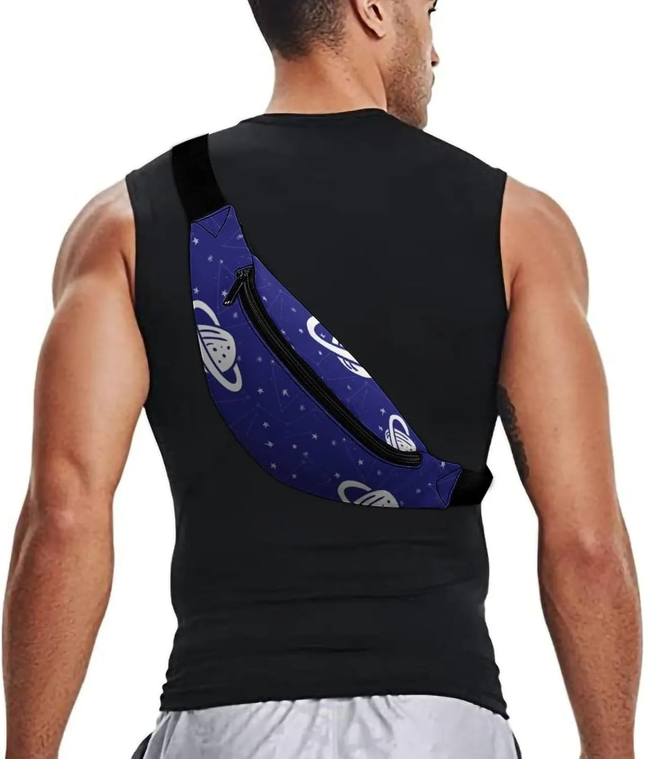 Planets And Stars Pattern Large Crossbody Fanny Packfor Women Men Waist Pack for Running with Adjustable Strap for Sports Casual Bag 36 * 15cm
