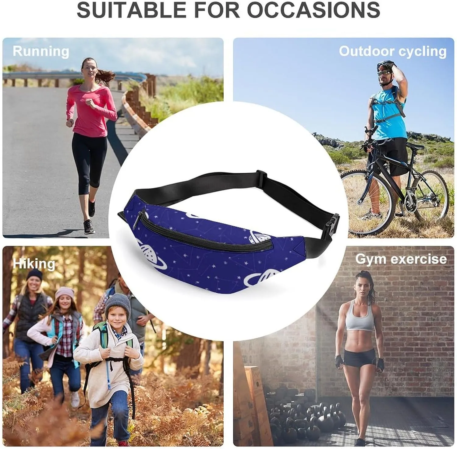 Planets And Stars Pattern Large Crossbody Fanny Packfor Women Men Waist Pack for Running with Adjustable Strap for Sports Casual Bag 36 * 15cm