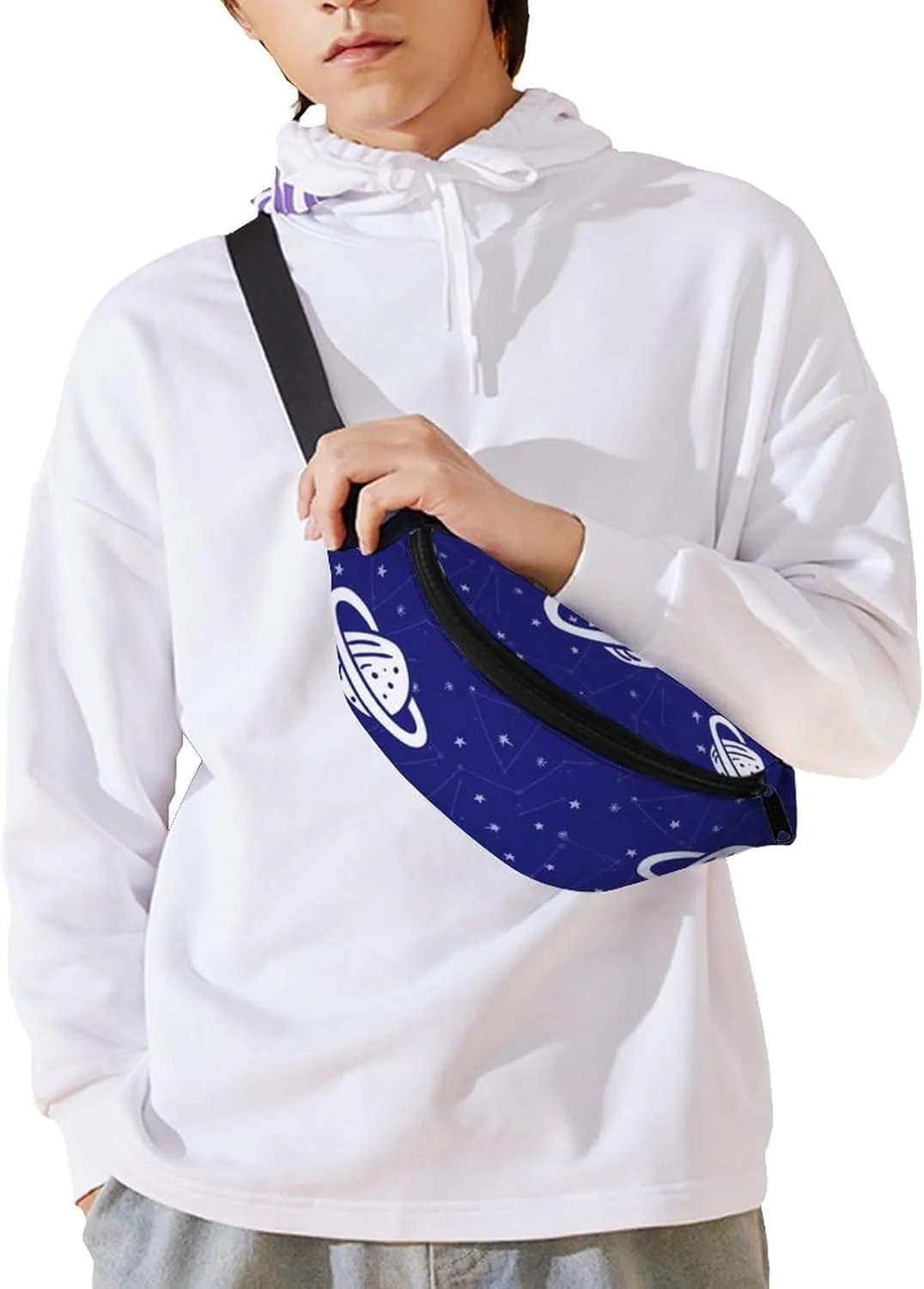 Planets And Stars Pattern Large Crossbody Fanny Packfor Women Men Waist Pack for Running with Adjustable Strap for Sports Casual Bag 36 * 15cm
