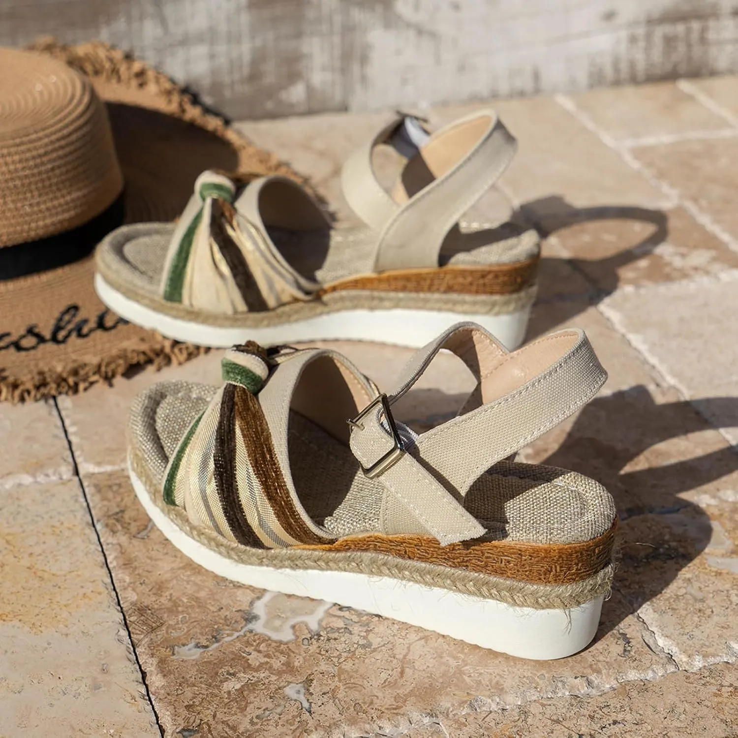 Platform Sandals Women Open Toe Buckle Ankle Strap Espadrilles Womens Casual Slip on Summer Wedge Sandals