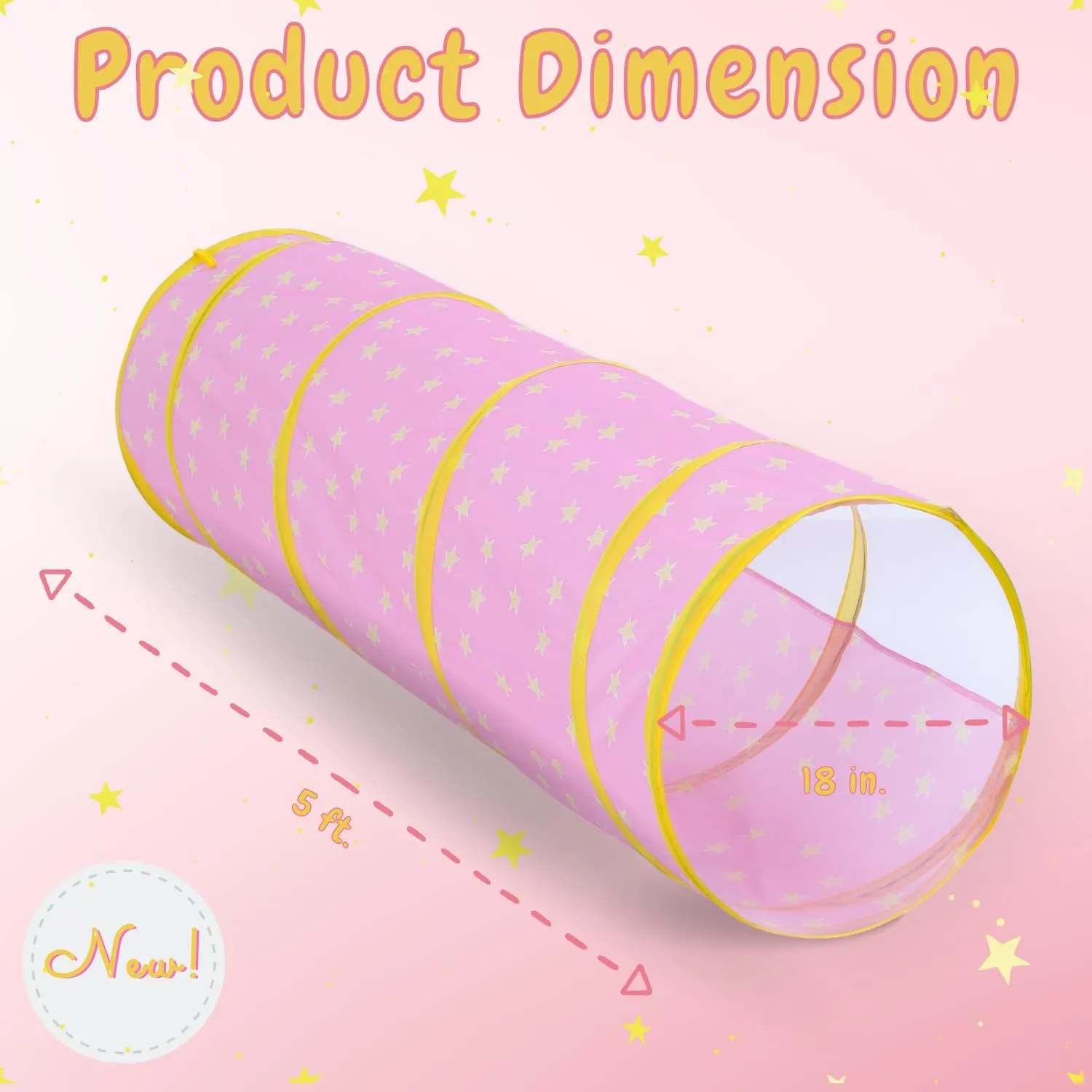 Play Tunnel for Toddlers 1-3, Tunnel for Kids to Craw Through Sensory Toys for 1 Year Old Boy Girl Babies Kids, Indoor, Pink Star Pattern Outdoor Great for Motor Function