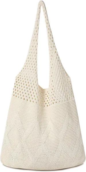 Pleneal Crochet Tote Bag, Mesh Beach Bag, Knitted Shoulder Bag Vacation Arsthetic Boho Tote Bag for Women