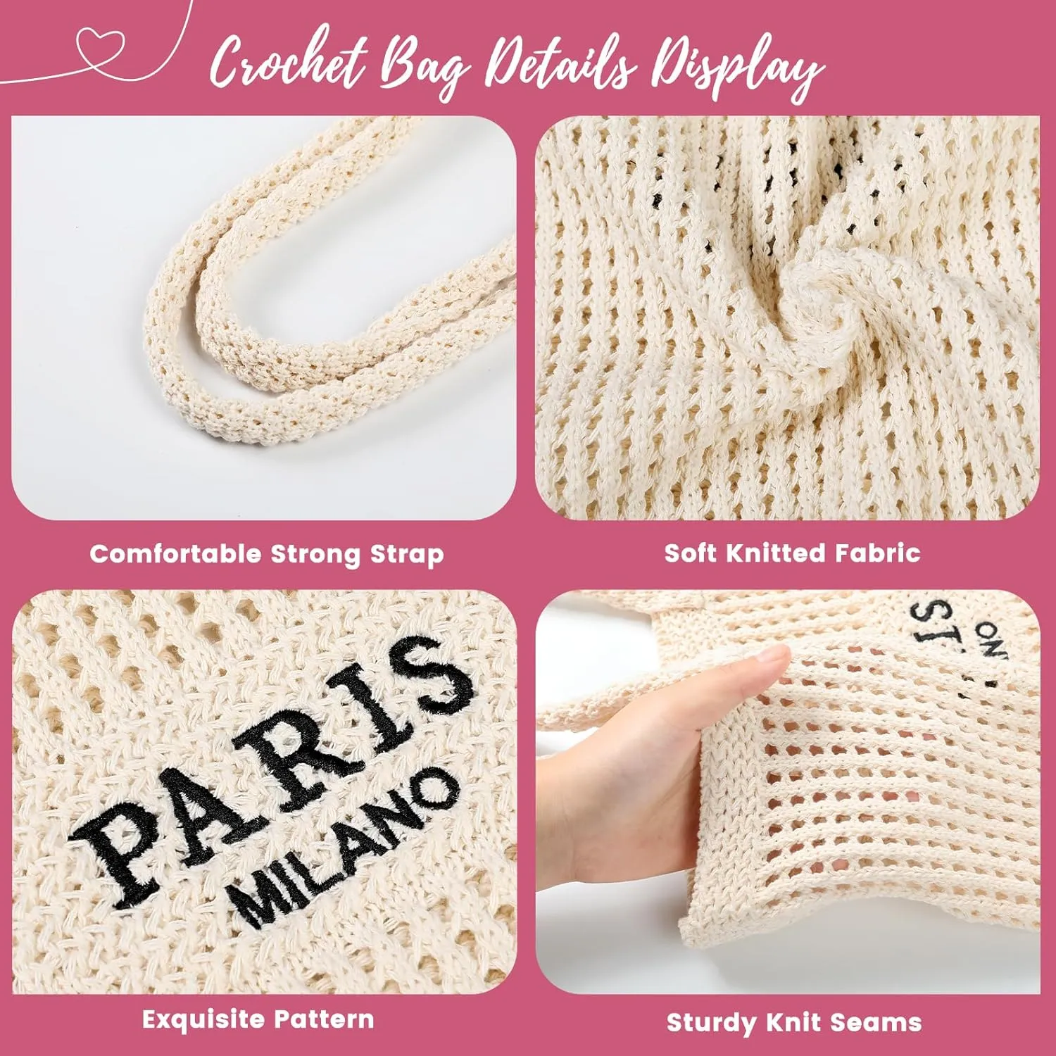 Pleneal Crochet Tote Bag, Mesh Beach Bag, Knitted Shoulder Bag Vacation Arsthetic Boho Tote Bag for Women