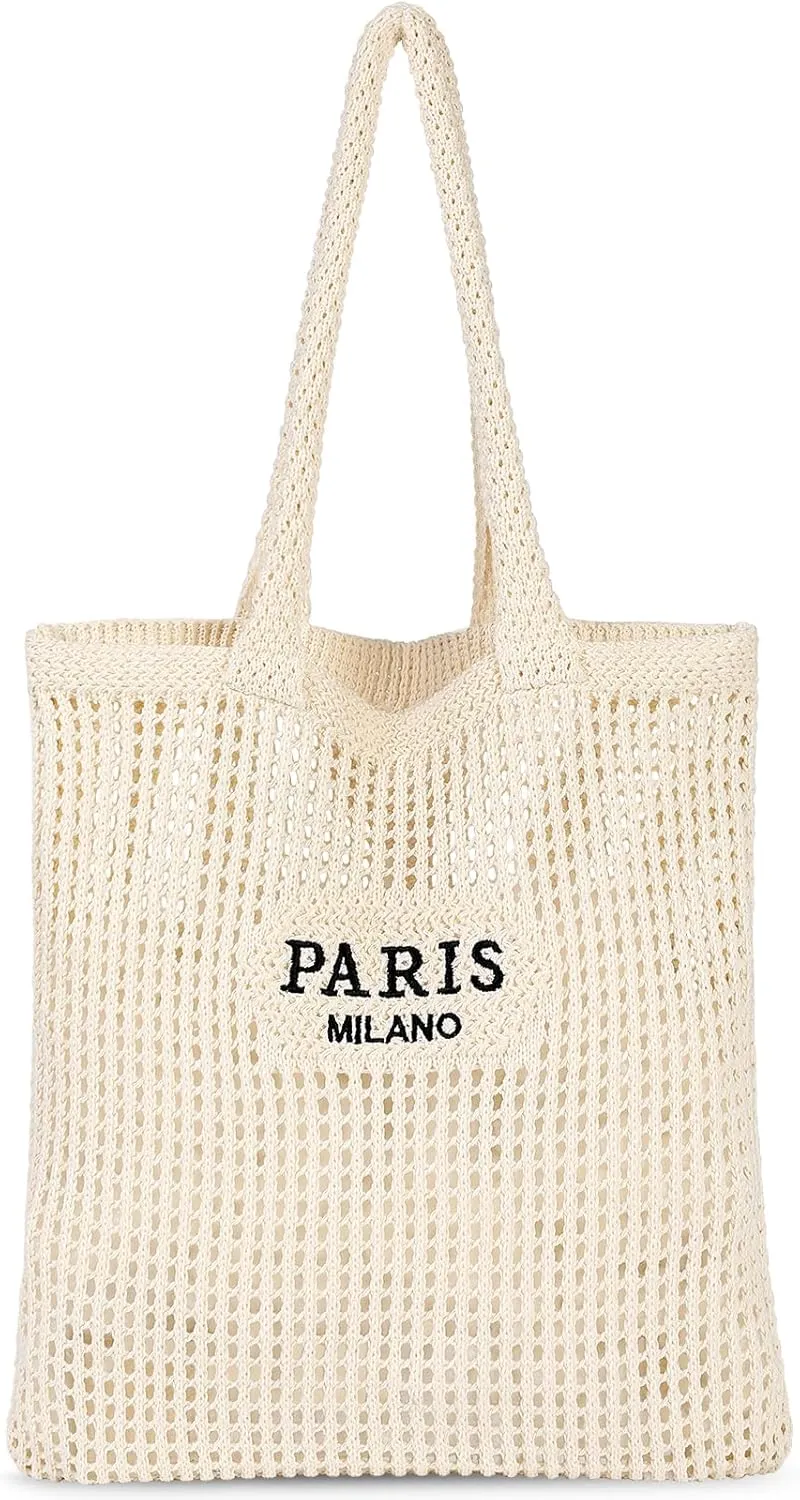 Pleneal Crochet Tote Bag, Mesh Beach Bag, Knitted Shoulder Bag Vacation Arsthetic Boho Tote Bag for Women
