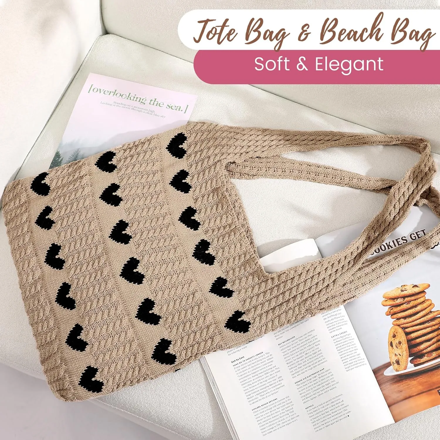 Pleneal Crochet Tote Bag, Mesh Beach Bag, Knitted Shoulder Bag Vacation Arsthetic Boho Tote Bag for Women