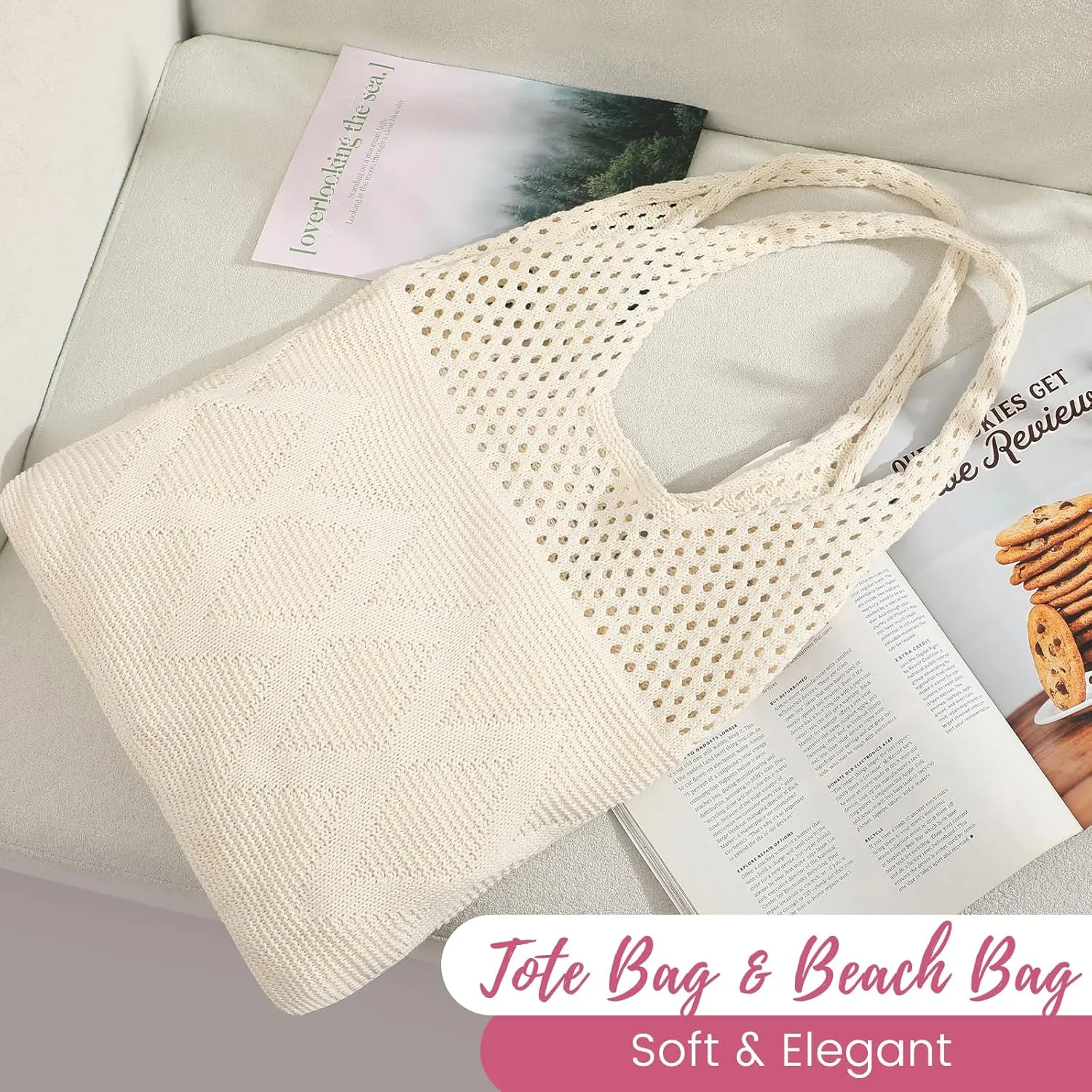 Pleneal Crochet Tote Bag, Mesh Beach Bag, Knitted Shoulder Bag Vacation Arsthetic Boho Tote Bag for Women