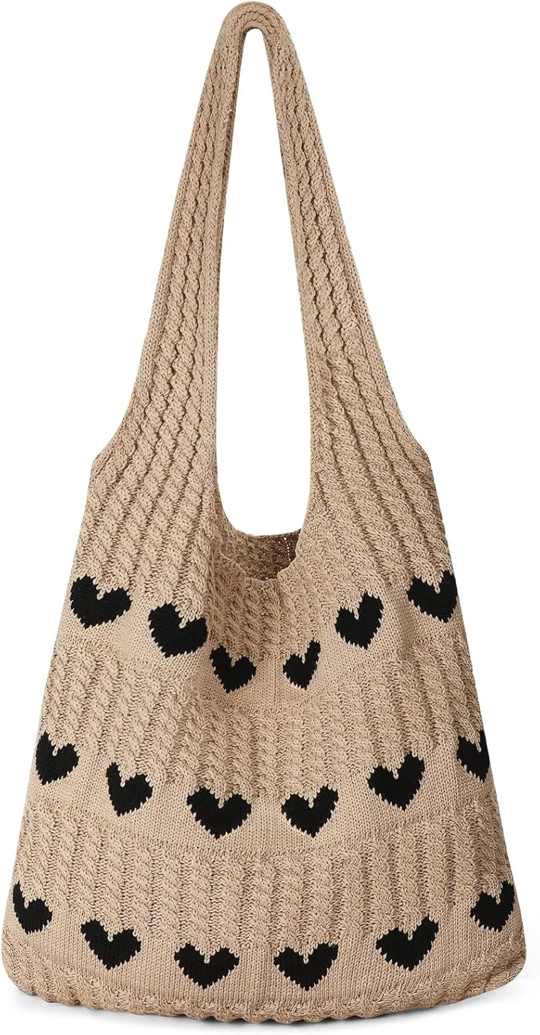 Pleneal Crochet Tote Bag, Mesh Beach Bag, Knitted Shoulder Bag Vacation Arsthetic Boho Tote Bag for Women