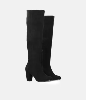 Plush Black Suede Knee High Long Boots