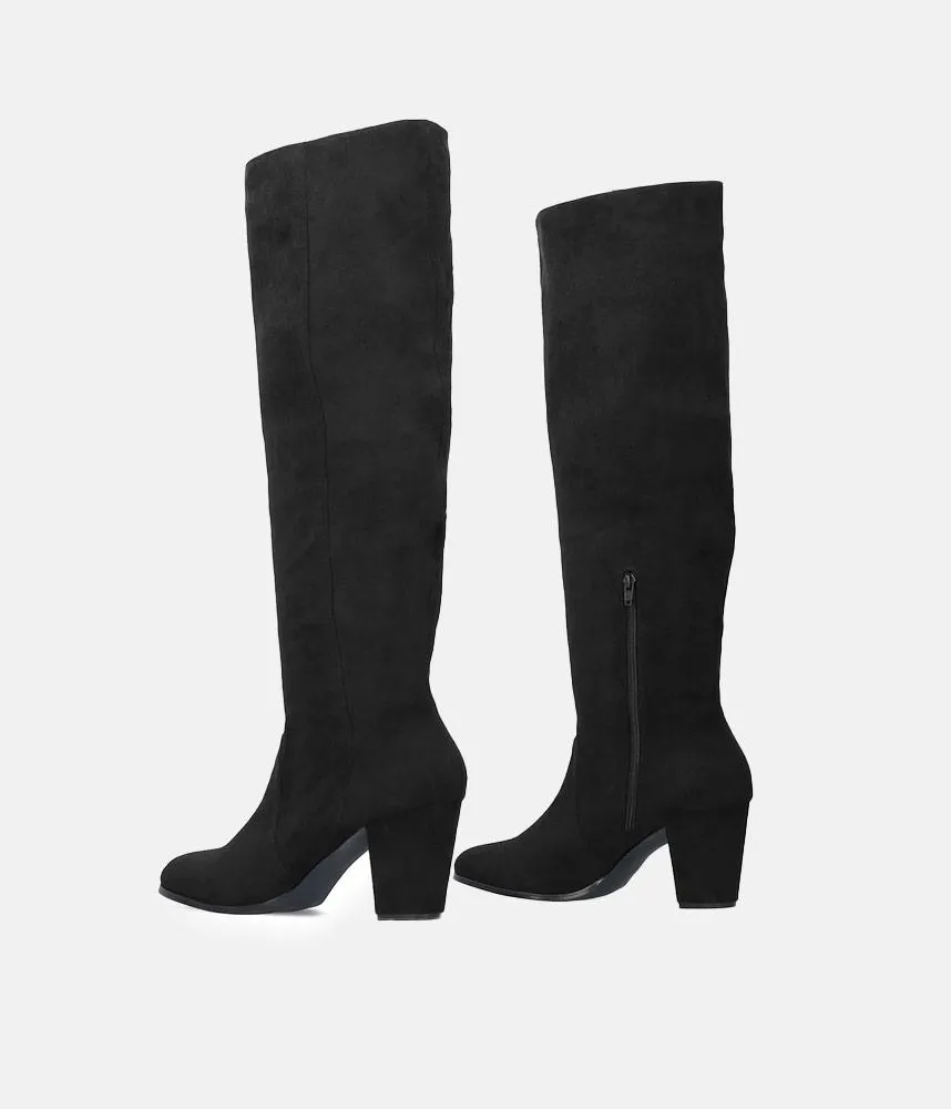 Plush Black Suede Knee High Long Boots