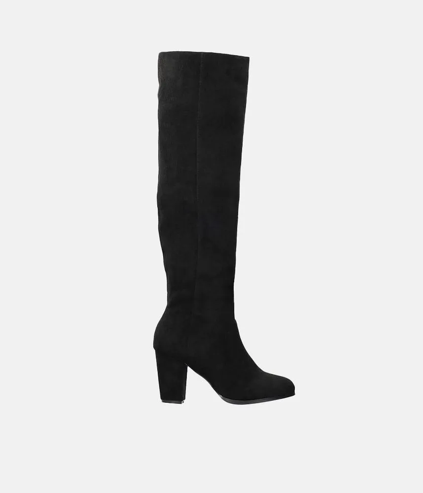 Plush Black Suede Knee High Long Boots