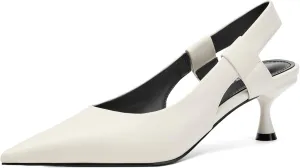 Pointed Toe Slingback Kitten Heels for Women, Leather Stiletto Heel Pumps with Elastic Strap Elegant Bridal Heel Dating Party Work Office Backless Pumps Shoes