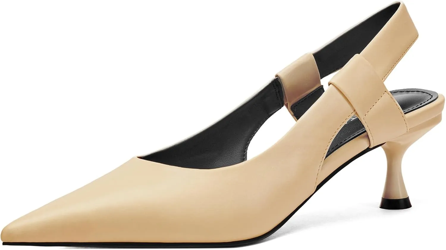 Pointed Toe Slingback Kitten Heels for Women, Leather Stiletto Heel Pumps with Elastic Strap Elegant Bridal Heel Dating Party Work Office Backless Pumps Shoes