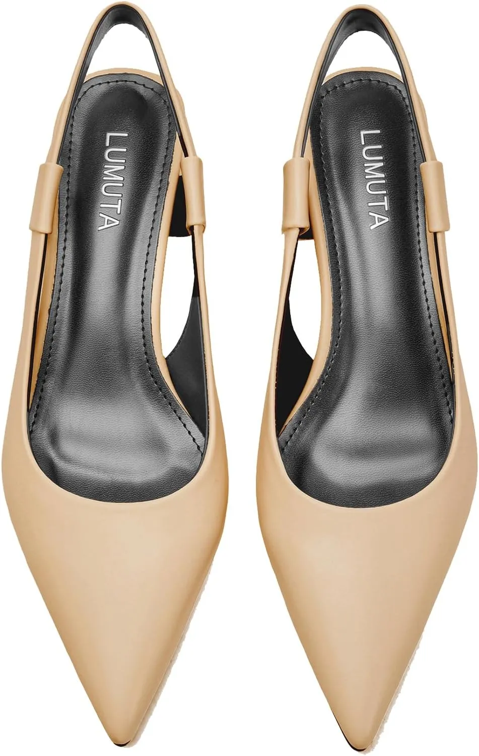 Pointed Toe Slingback Kitten Heels for Women, Leather Stiletto Heel Pumps with Elastic Strap Elegant Bridal Heel Dating Party Work Office Backless Pumps Shoes