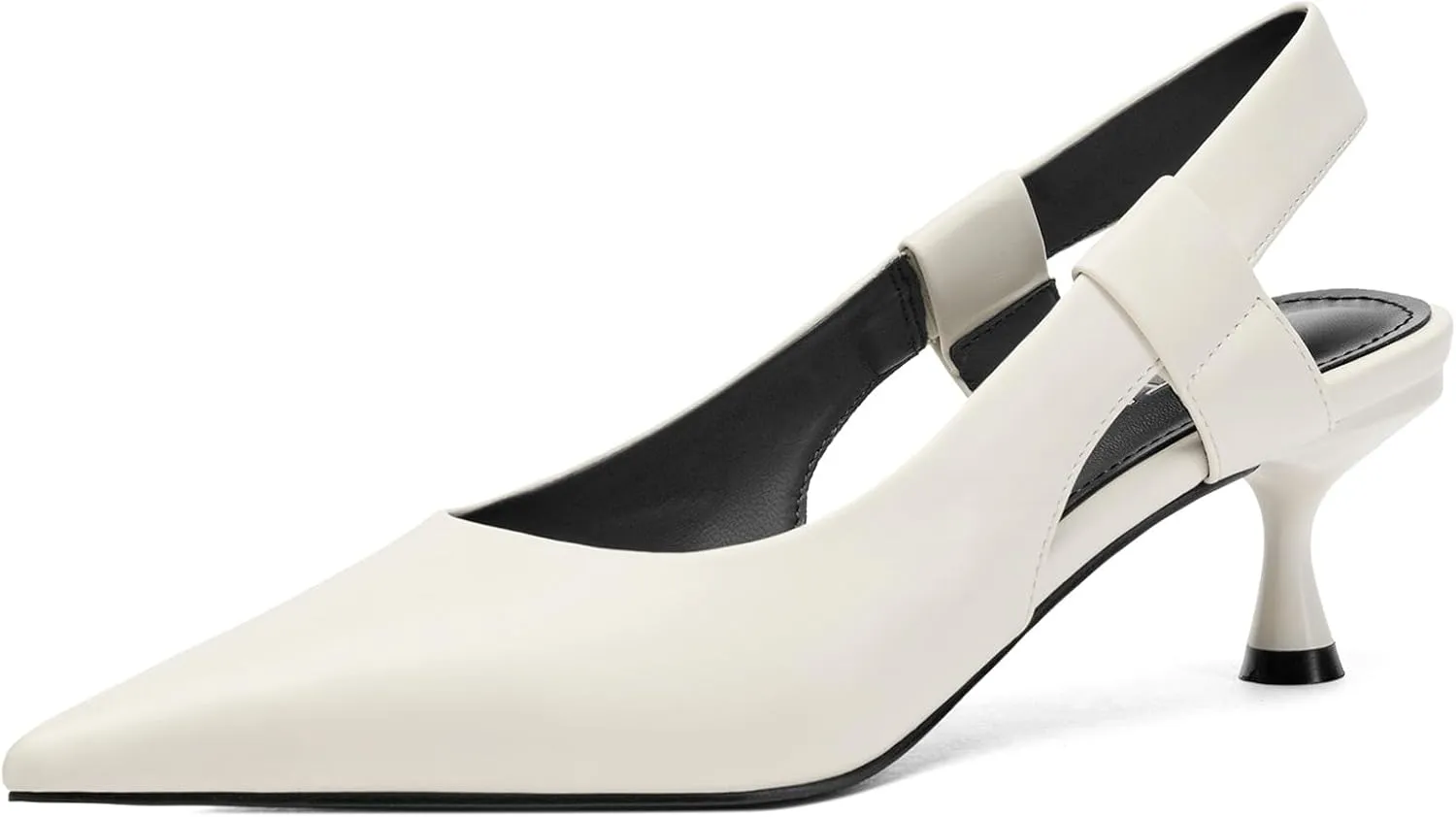 Pointed Toe Slingback Kitten Heels for Women, Leather Stiletto Heel Pumps with Elastic Strap Elegant Bridal Heel Dating Party Work Office Backless Pumps Shoes