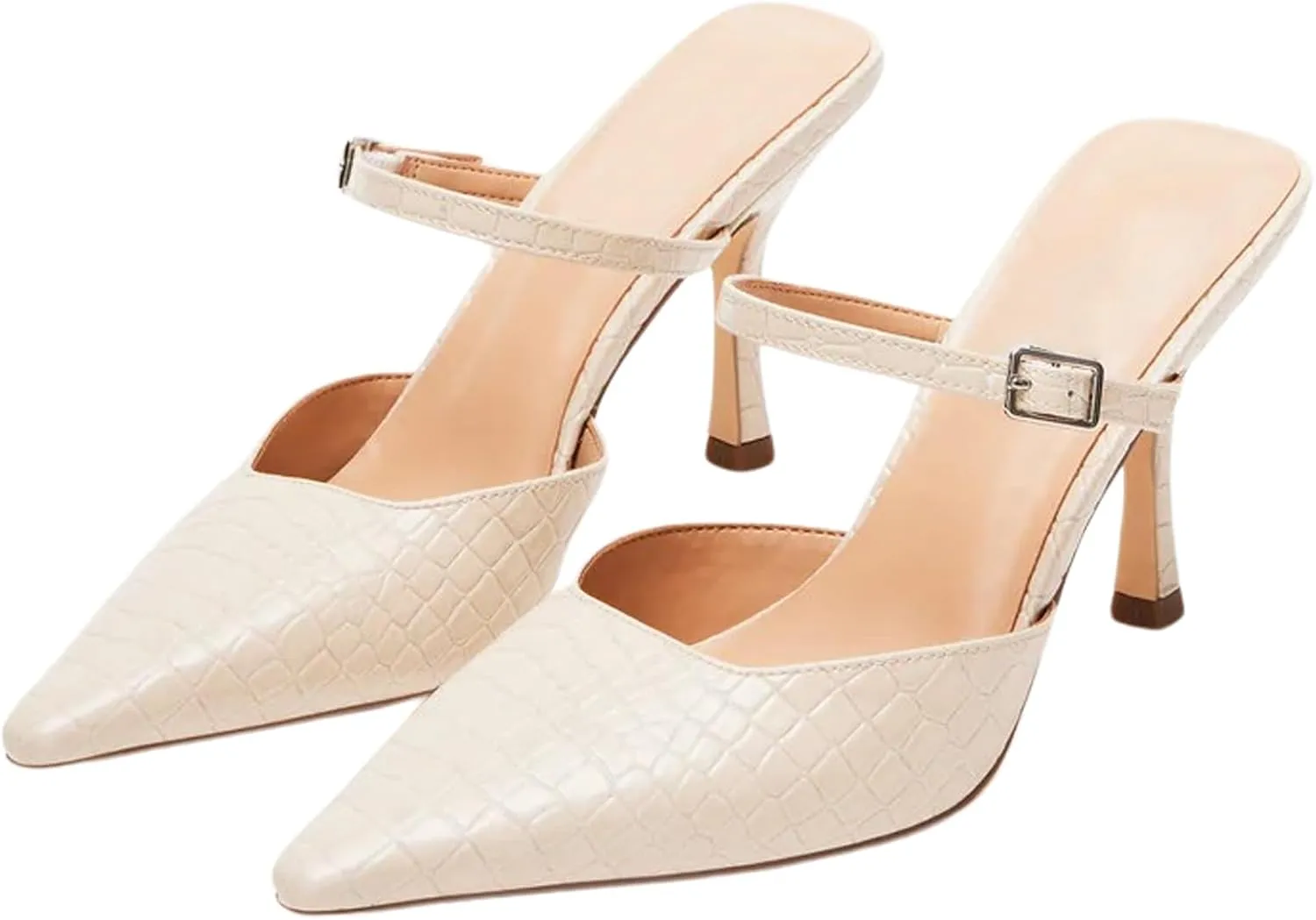 Pointy Toe Heels for Women with Stone Pattern Kitten Heel Pumps with Strap Slip on Elegant Fashionable Design Perfect for Party and Date