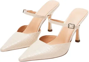 Pointy Toe Heels for Women with Stone Pattern Kitten Heel Pumps with Strap Slip on Elegant Fashionable Design Perfect for Party and Date