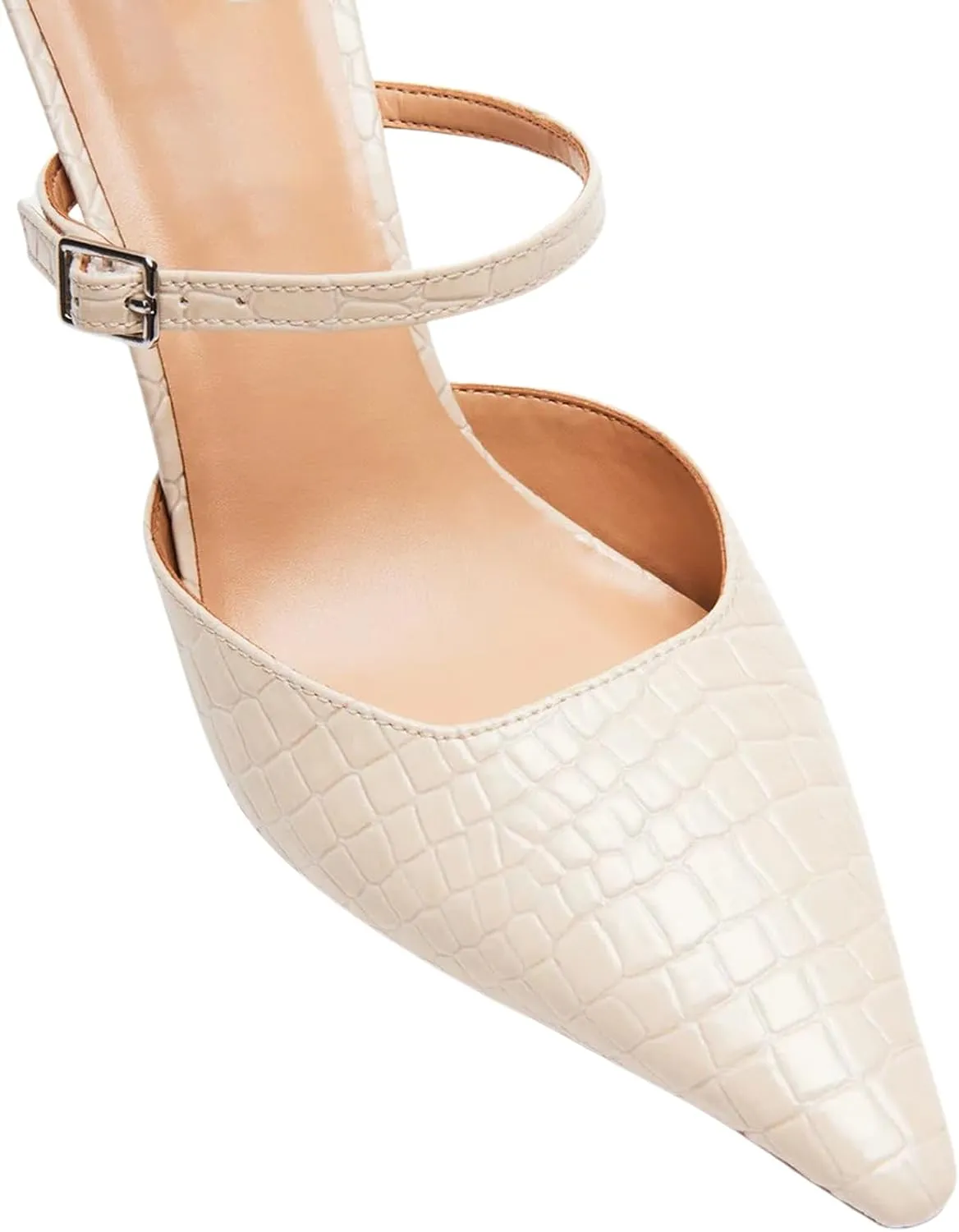 Pointy Toe Heels for Women with Stone Pattern Kitten Heel Pumps with Strap Slip on Elegant Fashionable Design Perfect for Party and Date