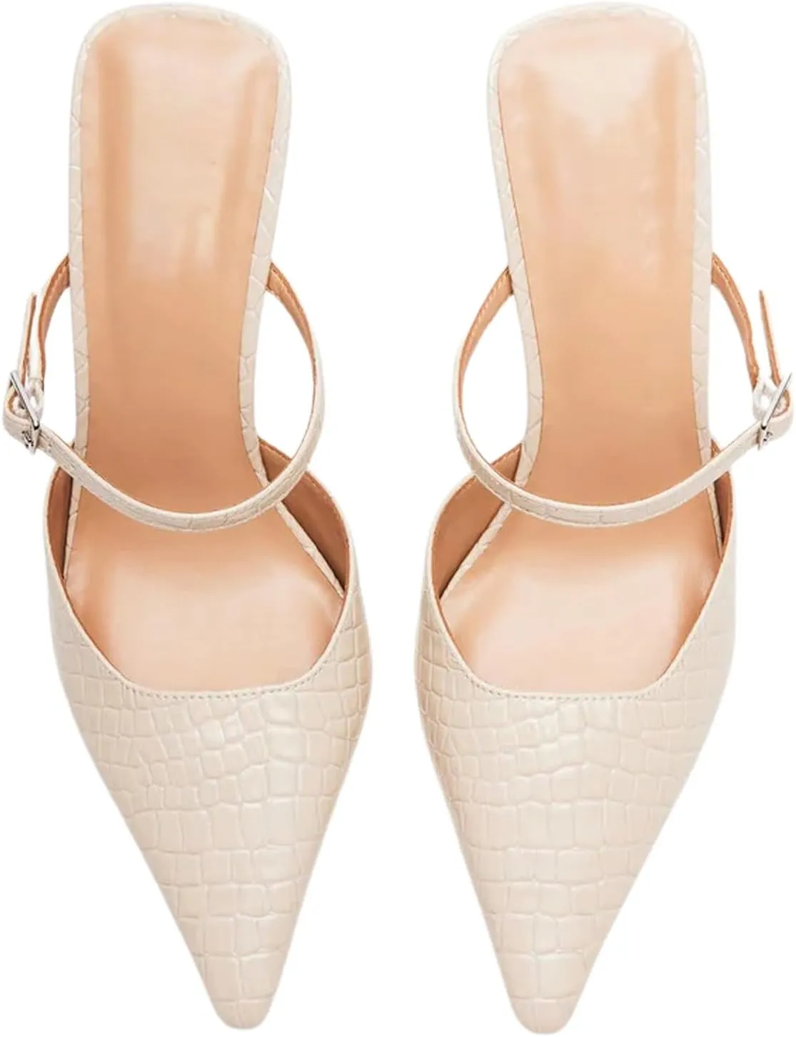 Pointy Toe Heels for Women with Stone Pattern Kitten Heel Pumps with Strap Slip on Elegant Fashionable Design Perfect for Party and Date