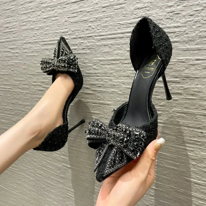Pretty Pearl Crystal Bowtie White Wedding Shoes for Party Women