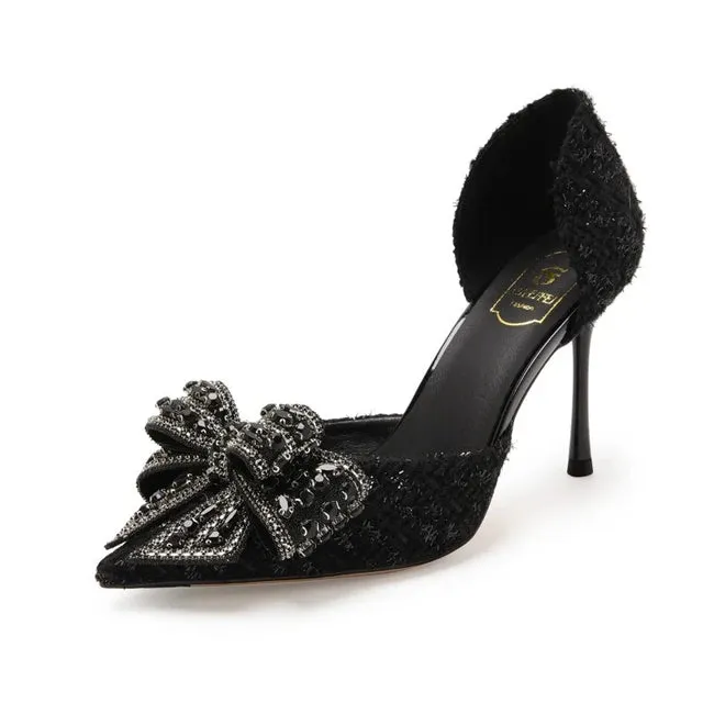 Pretty Pearl Crystal Bowtie White Wedding Shoes for Party Women