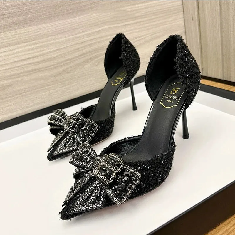 Pretty Pearl Crystal Bowtie White Wedding Shoes for Party Women