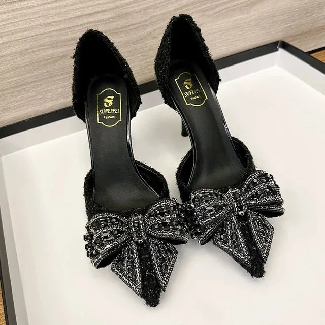 Pretty Pearl Crystal Bowtie White Wedding Shoes for Party Women