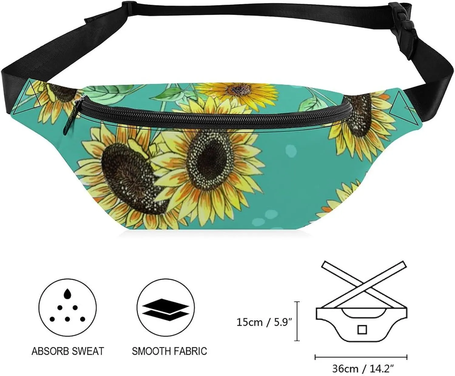 Pretty Sunflower Large Crossbody Fanny Packfor Women Men Waist Pack for Running with Adjustable Strap for Sports Casual Bag 36 * 15cm