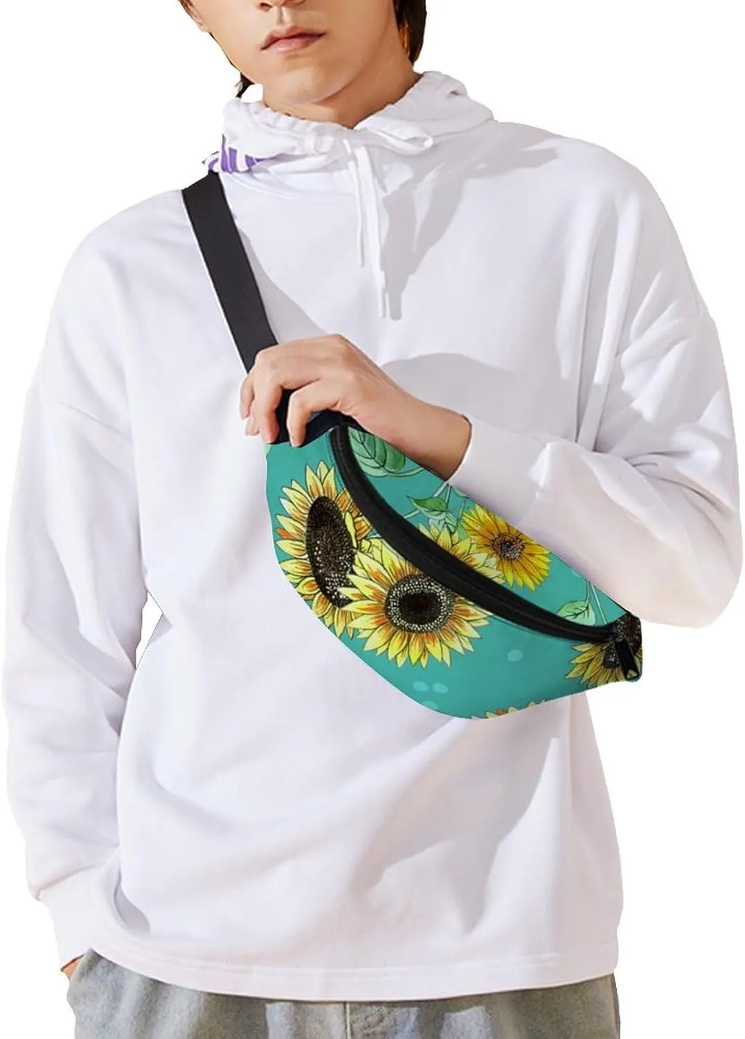 Pretty Sunflower Large Crossbody Fanny Packfor Women Men Waist Pack for Running with Adjustable Strap for Sports Casual Bag 36 * 15cm