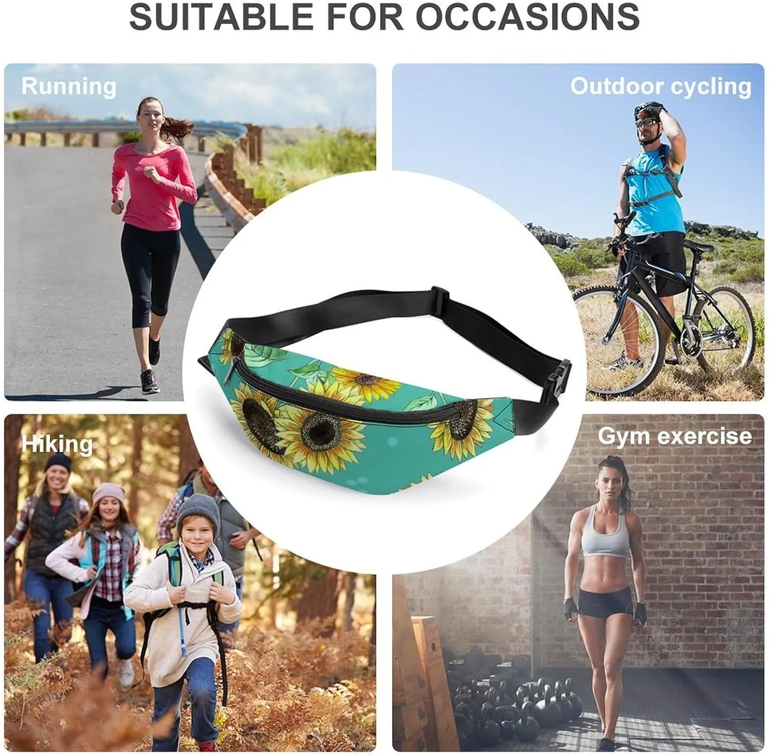 Pretty Sunflower Large Crossbody Fanny Packfor Women Men Waist Pack for Running with Adjustable Strap for Sports Casual Bag 36 * 15cm