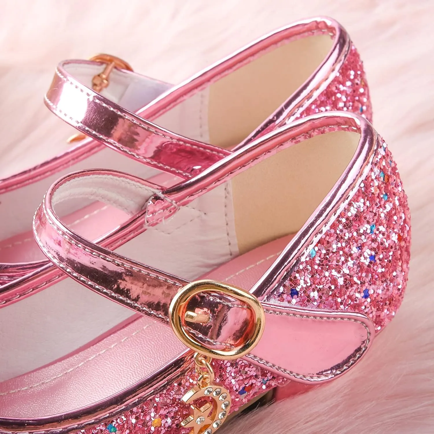Princess Dress Shoes Flower Girls Low Heel Glitter Party Mary Jane