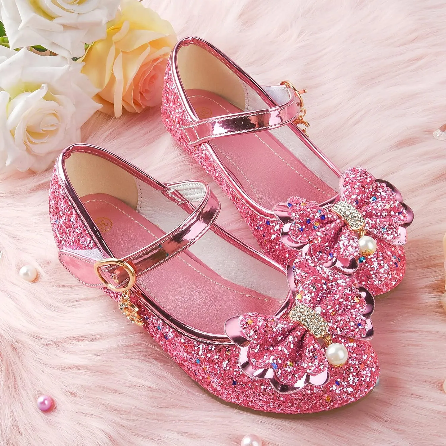 Princess Dress Shoes Flower Girls Low Heel Glitter Party Mary Jane