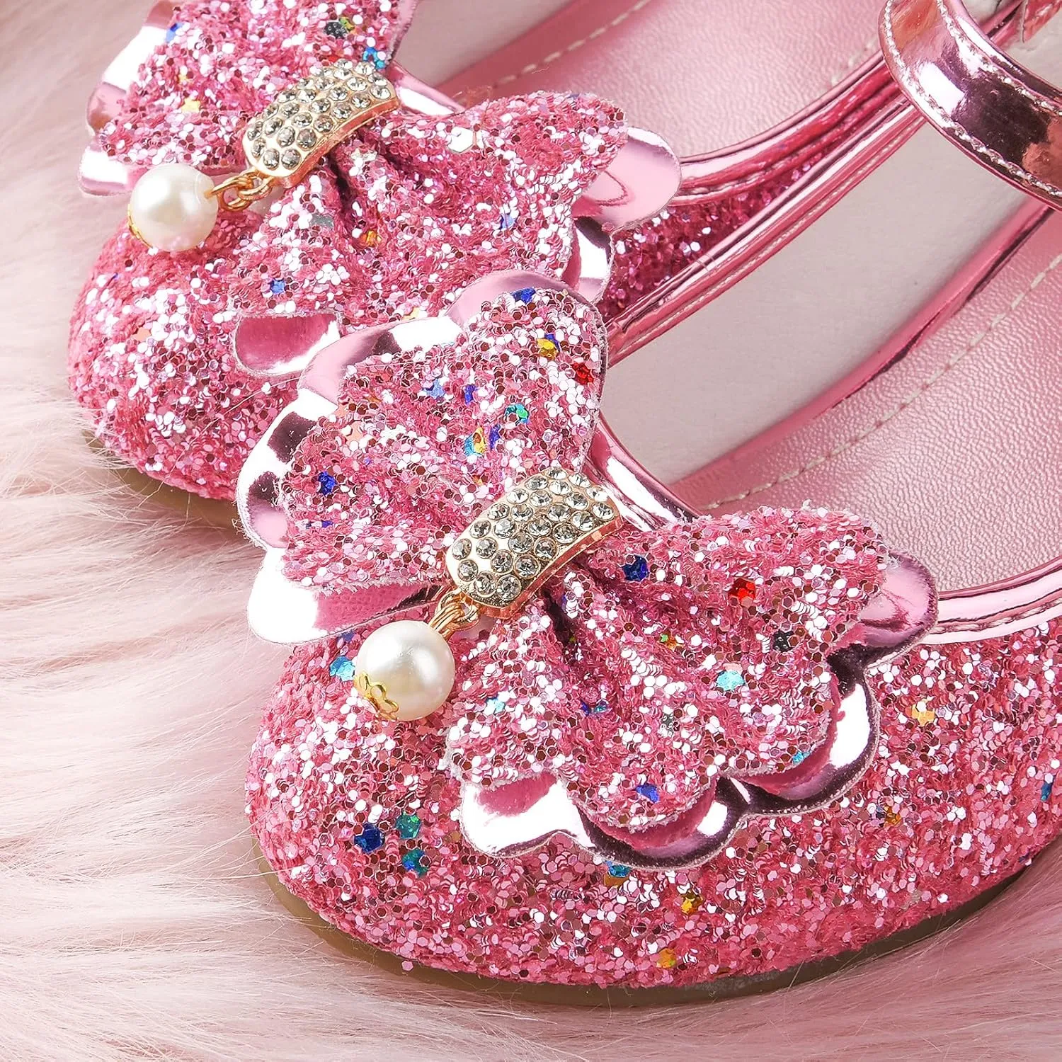 Princess Dress Shoes Flower Girls Low Heel Glitter Party Mary Jane