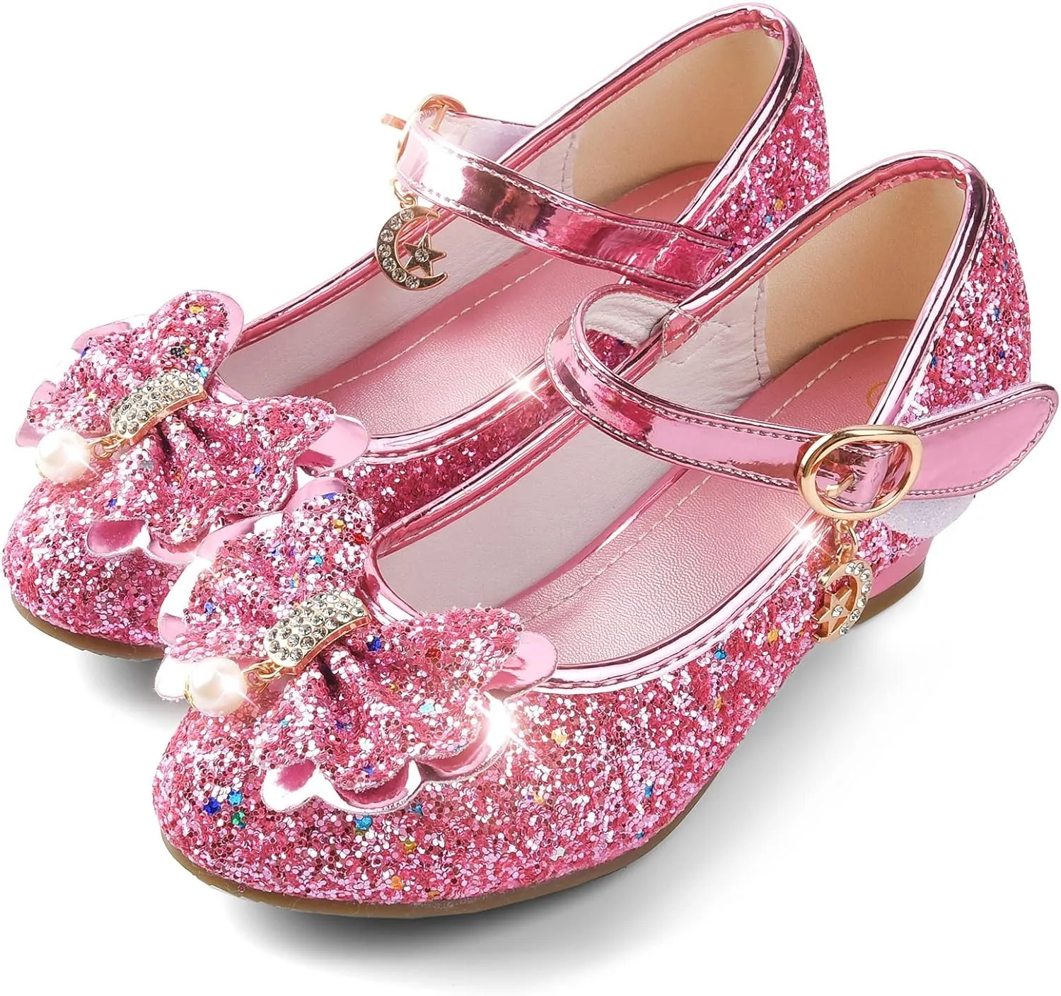Princess Dress Shoes Flower Girls Low Heel Glitter Party Mary Jane