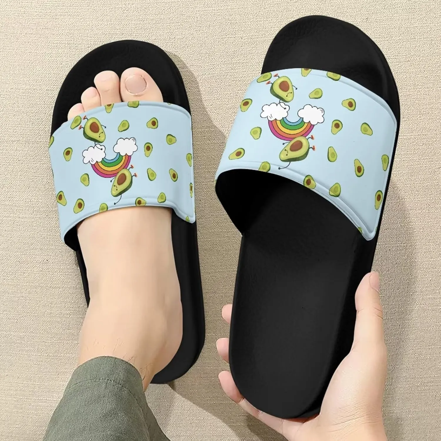 Print Womens Slippers Adult Comfort Slide Sandal House Slippers Flat Slides Shower Sandals for Summer Outdoor