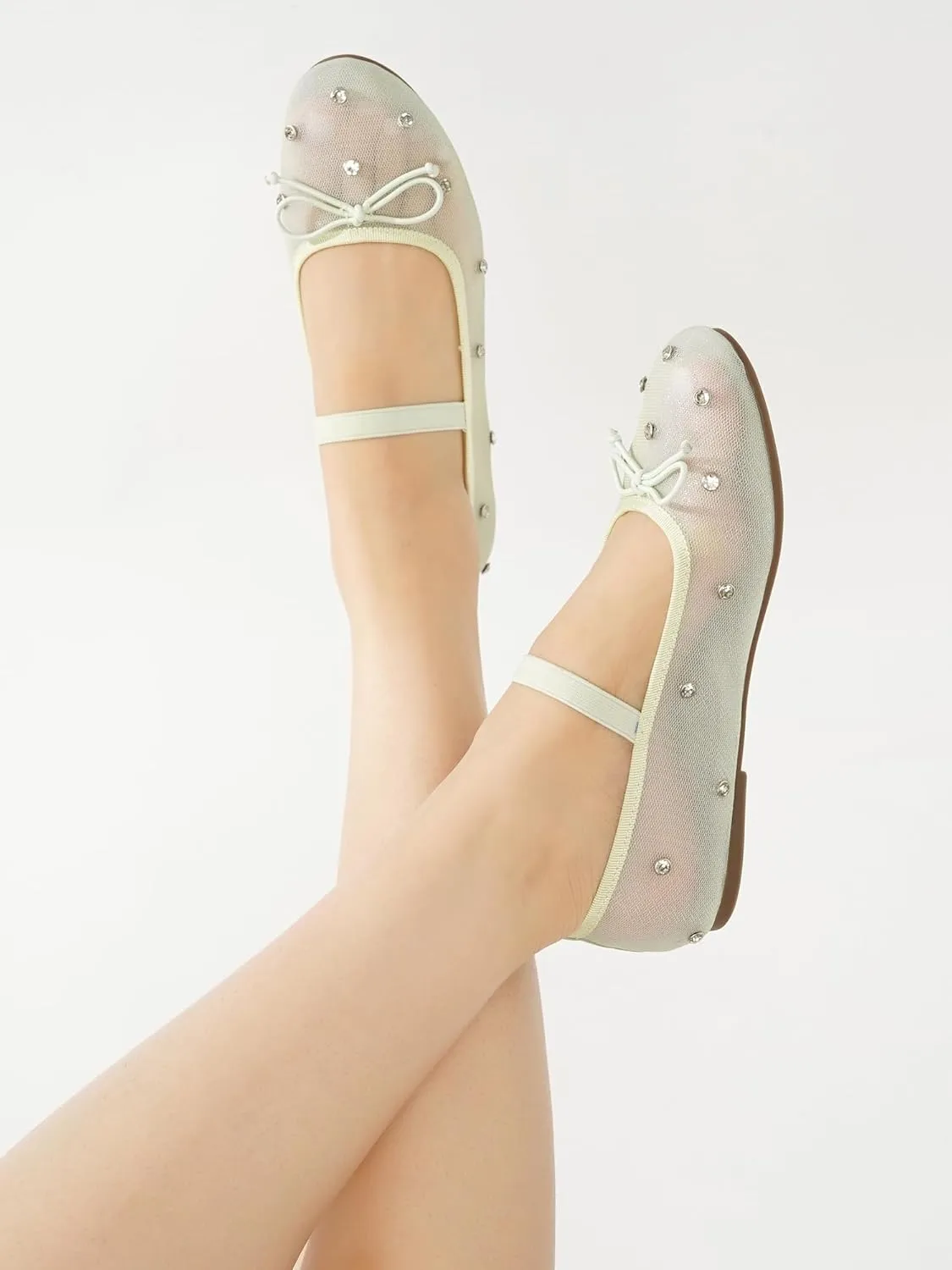 Project Cloud Ballet Flats for Women - Crystal-Embellished Mesh Ballet Flats for Women Footwear - Non-Slip Mary Jane Shoes with Memory Foam - Casual Footwear for All-Day Comfort (Amity)