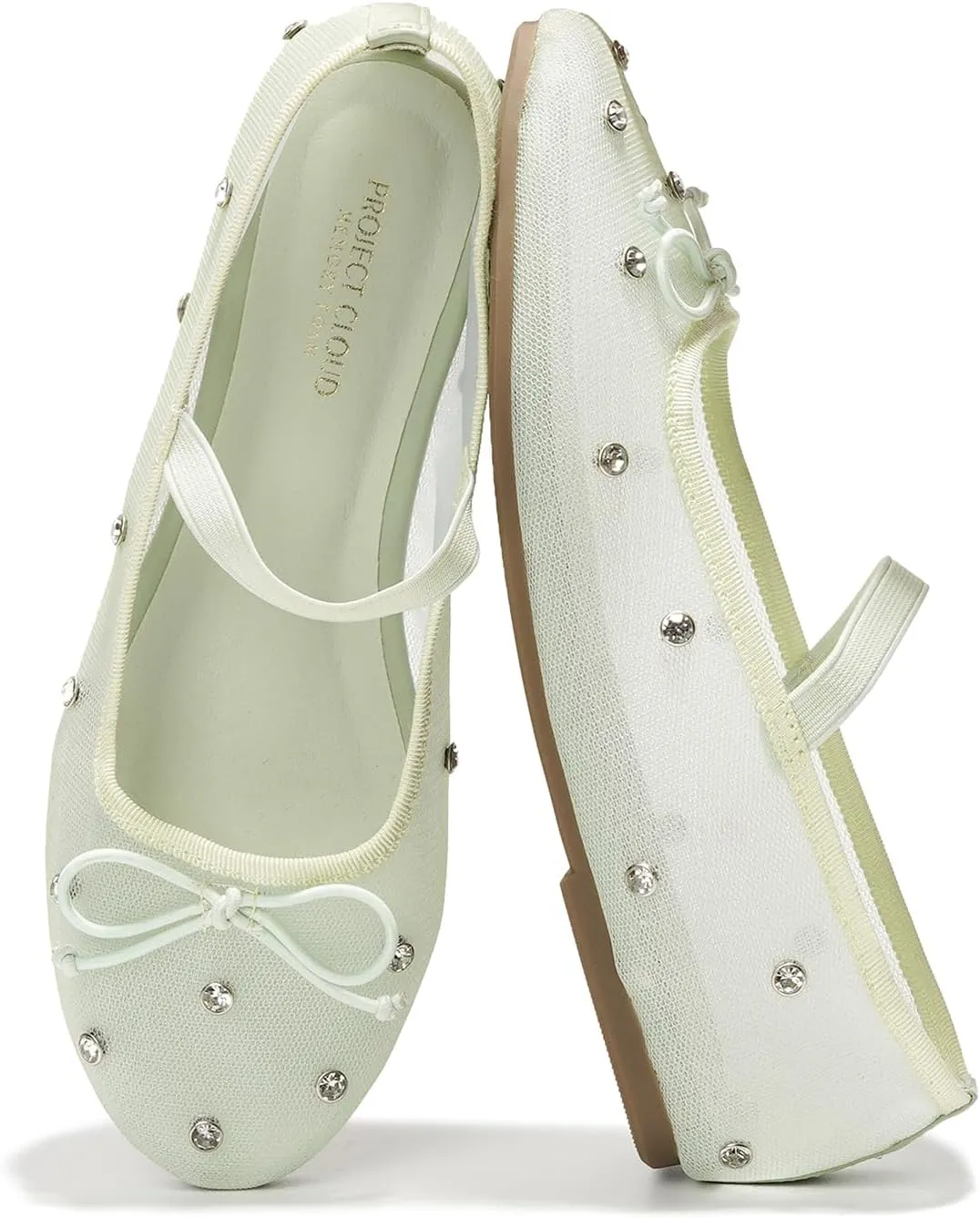 Project Cloud Ballet Flats for Women - Crystal-Embellished Mesh Ballet Flats for Women Footwear - Non-Slip Mary Jane Shoes with Memory Foam - Casual Footwear for All-Day Comfort (Amity)