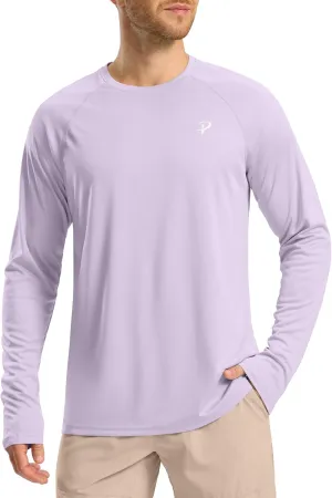 Pudolla Men's Sun Protection Shirts UV SPF UPF 50  Rash Guard Long Sleeve Lightweight Quick Dry Brethable Swimming Fishing