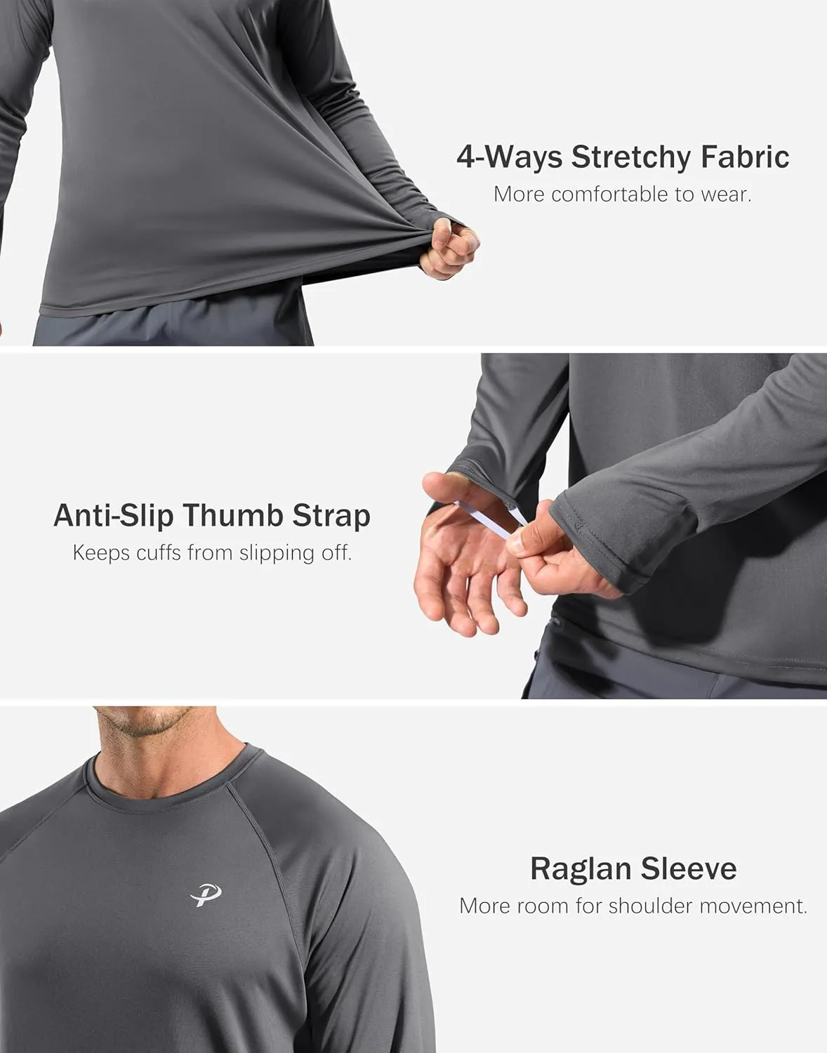 Pudolla Men's Sun Protection Shirts UV SPF UPF 50  Rash Guard Long Sleeve Lightweight Quick Dry Brethable Swimming Fishing