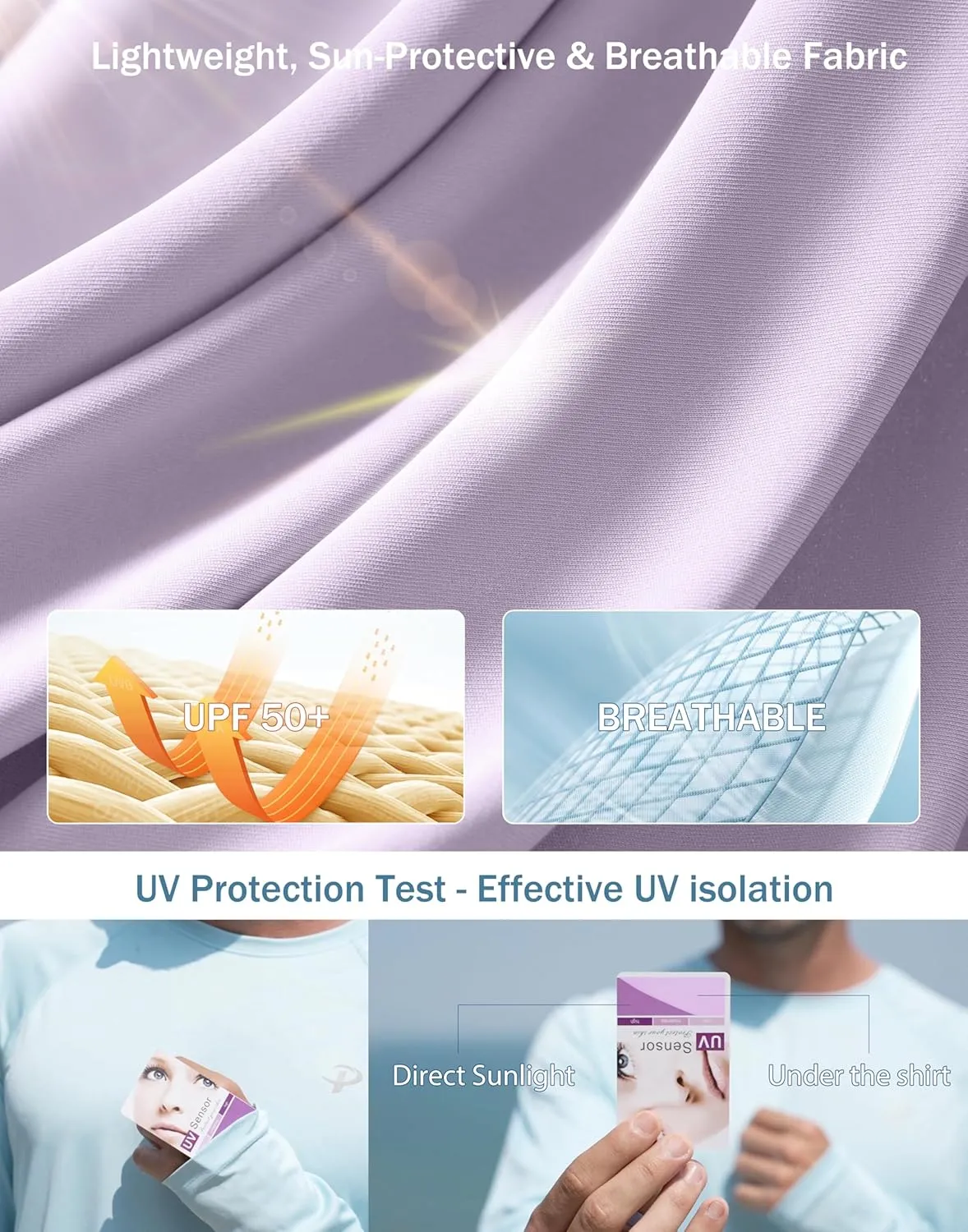 Pudolla Men's Sun Protection Shirts UV SPF UPF 50  Rash Guard Long Sleeve Lightweight Quick Dry Brethable Swimming Fishing