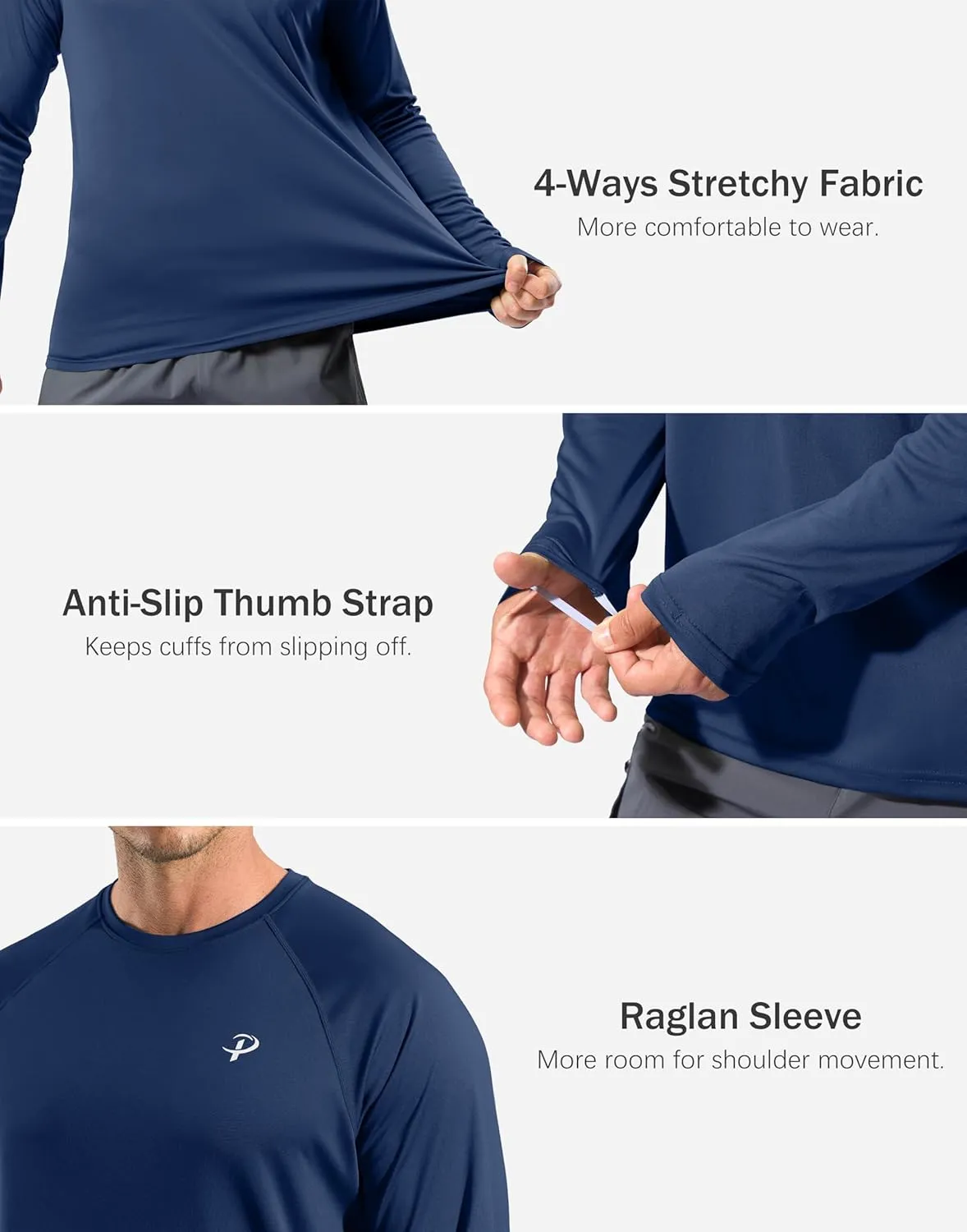 Pudolla Men's Sun Protection Shirts UV SPF UPF 50  Rash Guard Long Sleeve Lightweight Quick Dry Brethable Swimming Fishing