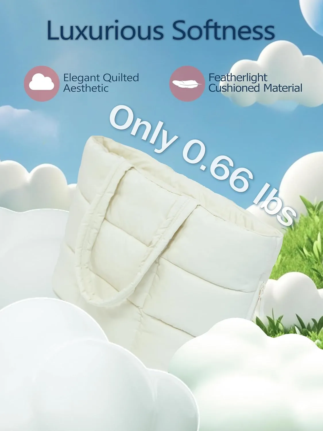 Puffer Tote Bag for Women, Large Quilted Puffy Handbag with Side Pockets Lightweight Shoulder Bag