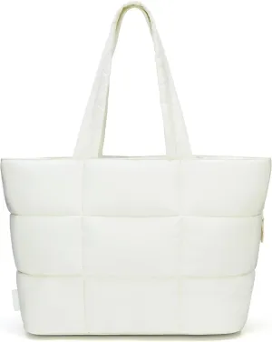 Puffer Tote Bag for Women, Large Quilted Puffy Handbag with Side Pockets Lightweight Shoulder Bag
