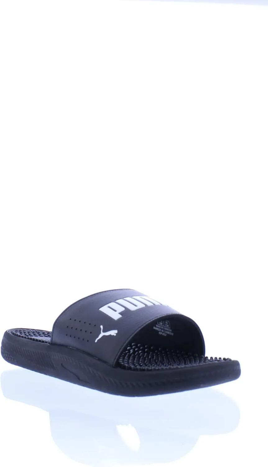 PUMA Men's Softride Massage Slide Sandals, Black-White, 8