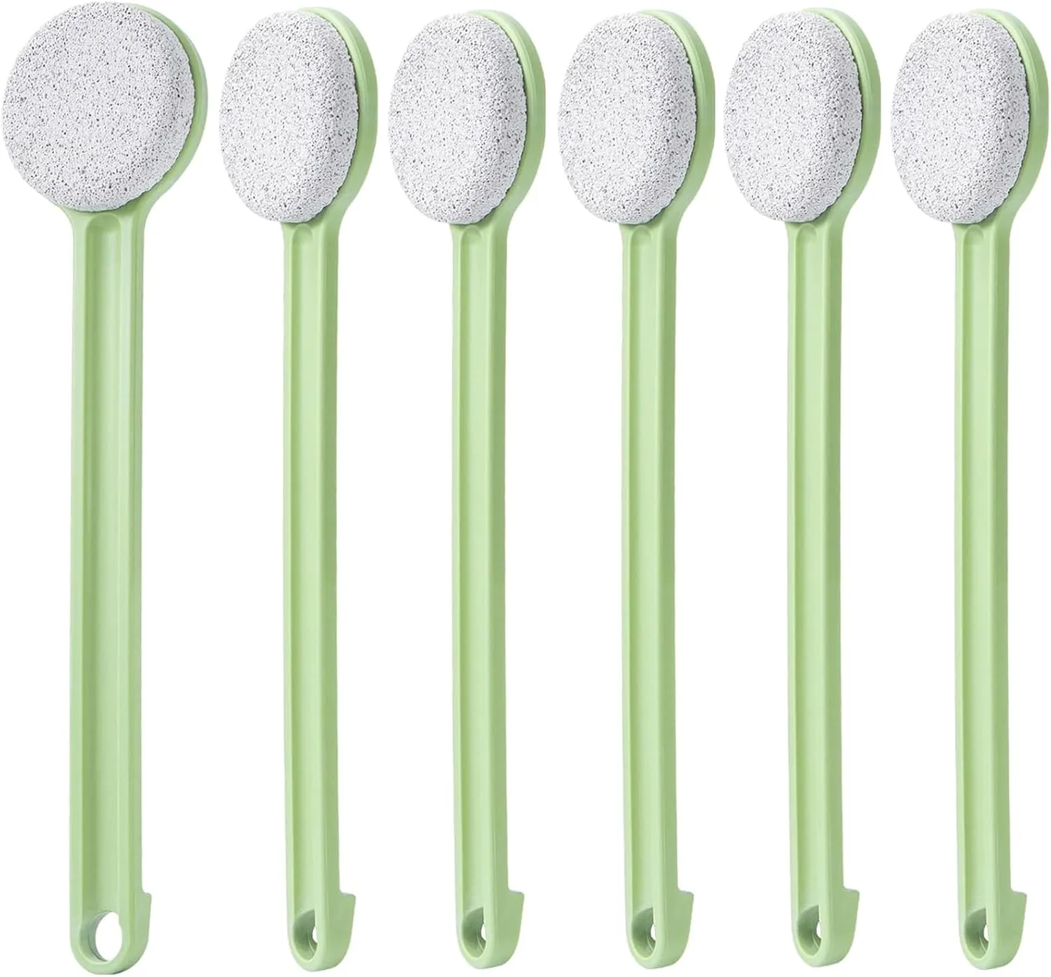 Pumice Stone for Feet with Long Handle 14", 6 Pcs Hard Skin Callus Remover, Scrubber and Exfoliator for Dead Dry Skin, Softer & Smoother Feet, Pedicure Tool (Straight) Green